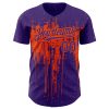 Custom Purple Orange 3D Pattern Design Dripping Splatter Art Authentic Baseball Jersey - Image 2