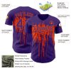 Custom Purple Orange 3D Pattern Design Dripping Splatter Art Authentic Baseball Jersey - Image 3