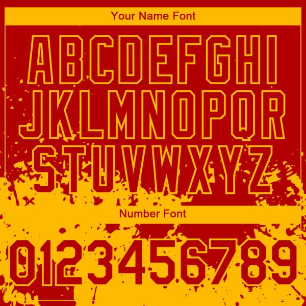 Custom Red Gold 3D Pattern Design Abstract Splash Grunge Art Authentic Baseball Jersey - Image 5