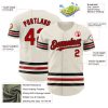 Custom Cream Red-Black Line Authentic Baseball Jersey - Image 3