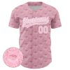 Custom Light Pink White 3D Pattern Design Animal Cat Authentic Baseball Jersey - Image 2