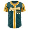 Custom Midnight Green White-Gold 3 Colors Arm Shapes Authentic Baseball Jersey - Image 3