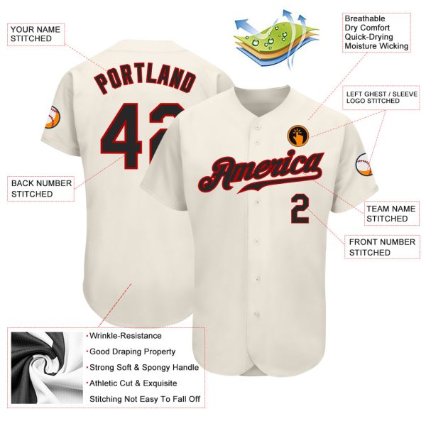 Custom Cream Black-Red Authentic Baseball Jersey - Image 3
