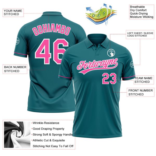 Custom Teal Pink-White Performance Vapor Golf Polo Shirt - Image 3