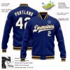 Custom Royal White Old Gold-Black Bomber Full-Snap Varsity Letterman Jacket - Image 3