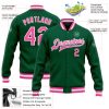 Custom Kelly Green Pink-White Bomber Full-Snap Varsity Letterman Jacket - Image 3