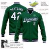 Custom Kelly Green White-Navy Bomber Full-Snap Varsity Letterman Jacket - Image 3