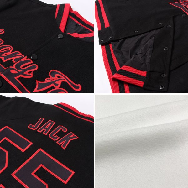 Custom White Brown Pinstripe Red Bomber Full-Snap Varsity Letterman Jacket - Image 2