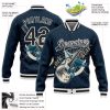 Custom Navy Black-White Guitar Rock Star Music Festival 3D Pattern Design Bomber Full-Snap Varsity Letterman Jacket - Image 3