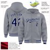 Custom Gray Navy-White Bomber Full-Snap Varsity Letterman Hoodie Jacket - Image 3