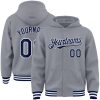 Custom Gray Navy-White Bomber Full-Snap Varsity Letterman Hoodie Jacket