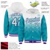 Custom White Teal-Purple Gradient Square Shape 3D Pattern Design Bomber Full-Snap Varsity Letterman Hoodie Jacket - Image 3