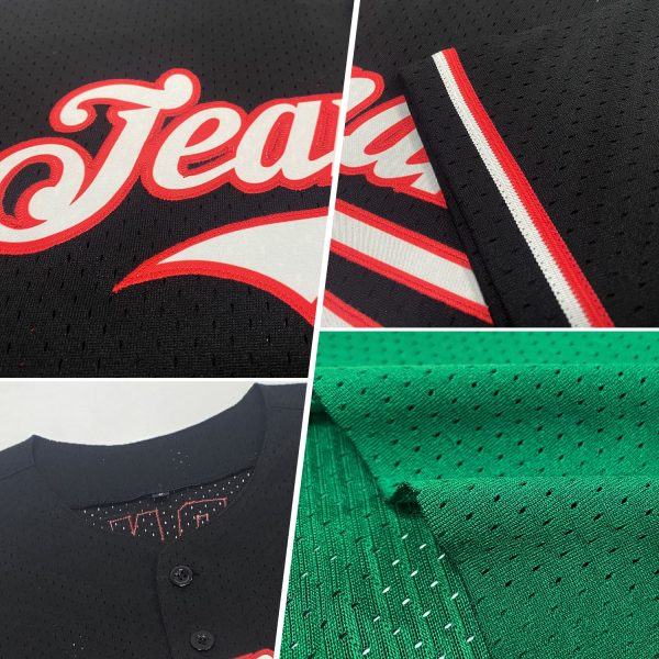 Custom Kelly Green Old Gold-Black Mesh Authentic Throwback Baseball Jersey - Image 2