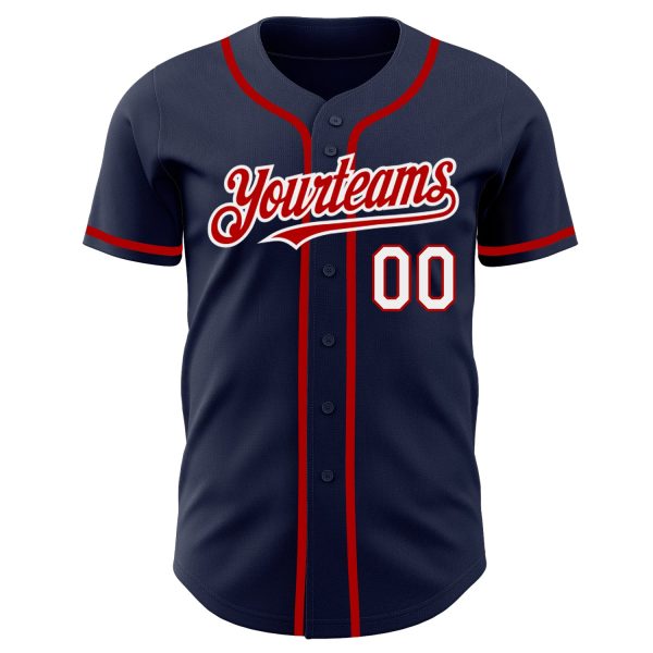 Custom Navy White-Red Authentic Baseball Jersey - Image 2