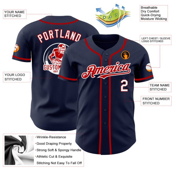 Custom Navy White-Red Authentic Baseball Jersey - Image 3