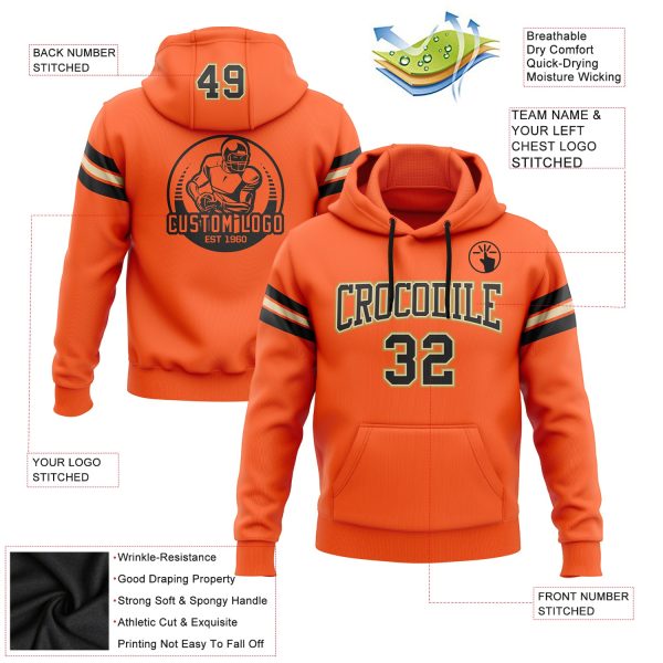Custom Stitched Orange Black City Cream-Old Gold Football Pullover Sweatshirt Hoodie - Image 2