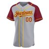 Custom Gray Crimson-Yellow Authentic Raglan Sleeves Baseball Jersey - Image 2