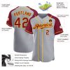 Custom Gray Crimson-Yellow Authentic Raglan Sleeves Baseball Jersey - Image 3