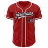 Custom Red Black Pinstripe Gray Authentic Baseball Jersey - Image 2