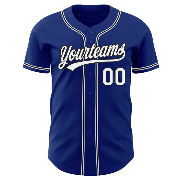 Custom Royal White-Black Authentic Baseball Jersey - Image 2