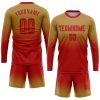 Custom Old Gold Red Sublimation Long Sleeve Fade Fashion Soccer Uniform Jersey - Image 2