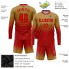 Custom Old Gold Red Sublimation Long Sleeve Fade Fashion Soccer Uniform Jersey - Image 3