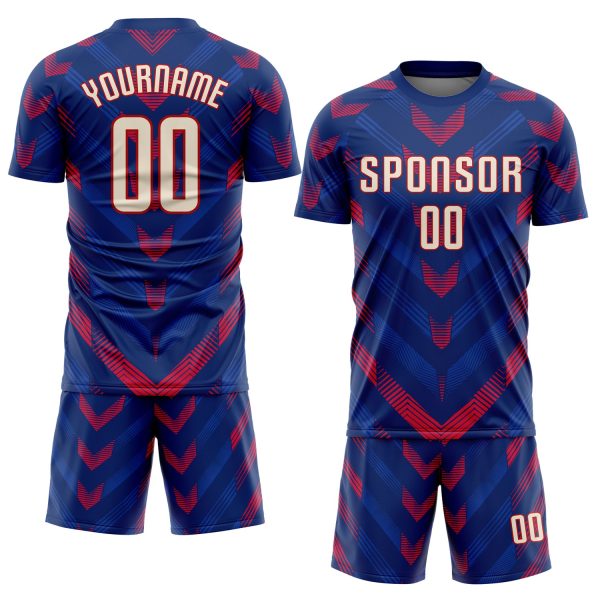 Custom Royal Cream-Red Sublimation Soccer Uniform Jersey - Image 2