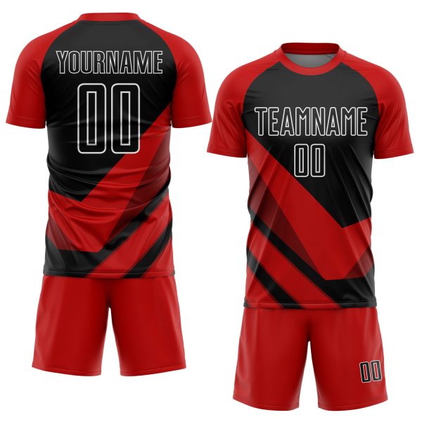 Custom Red Black-White Arrow Shapes Sublimation Soccer Uniform Jersey - Image 2
