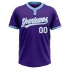 Custom Purple White-Light Blue Two-Button Unisex Softball Jersey - Image 2