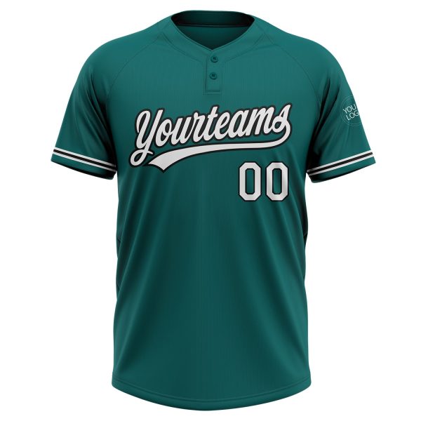 Custom Teal White-Black Two-Button Unisex Softball Jersey - Image 2