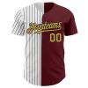 Custom Burgundy Old Gold-Black Pinstripe Authentic Split Fashion Baseball Jersey - Image 2