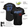 Custom Black White Pinstripe Royal-Red Authentic Baseball Jersey - Image 3