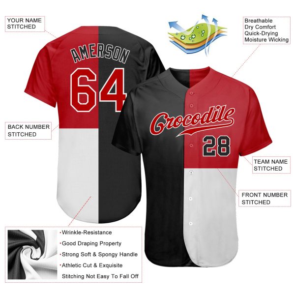 Custom Black Red-White 3D Pattern Design Multicolor Authentic Baseball Jersey - Image 3