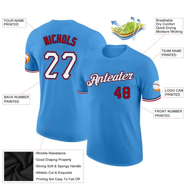 Custom Powder Blue White-Red Performance T-Shirt - Image 2
