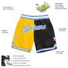Custom Gold Light Blue-Black Authentic Throwback Split Fashion Basketball Shorts - Image 2