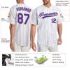 Custom White Purple Pinstripe Purple-Gray Authentic Baseball Jersey - Image 3